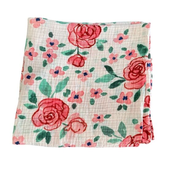 Cloud Island Floral Blooms Roses Pink Red Muslin Swaddle Baby Blanket Baby Girl - Picture 1 of 3